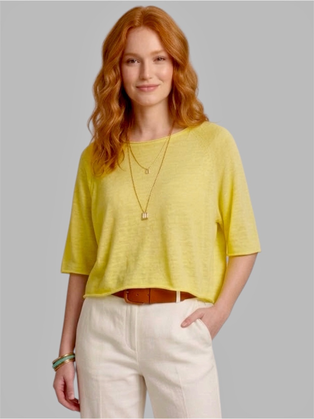 Eileen Fisher NWT Organic Linen/Cotton Citrus Boxy Cropped Oversized Top Size M